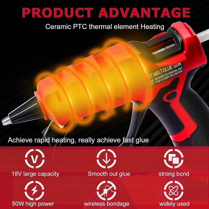 RexLeLXB Cordless Hot Glue Gun for Milwaukee, Suitable for Milwaukee 18V Li-ion Battery, 30s Quick Preheat Hot Melt Glue Gun with 30 Pcs Glue Sticks(7 * 150mm) for Arts & Crafts & DIY & Repairs(Tool Only) - Image 5